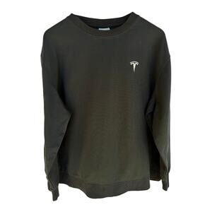 Tesla Crewneck Sweatshirt Mens XL Black Minimal Logo Pullover
